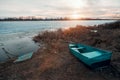 Spring landscape with wooden boat Royalty Free Stock Photo